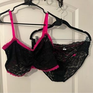 Torrid Black and Pink Lace Bralette Set